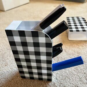 Checkered Black White Desktop Pen Pencil Holder Set of 5 (NEW)